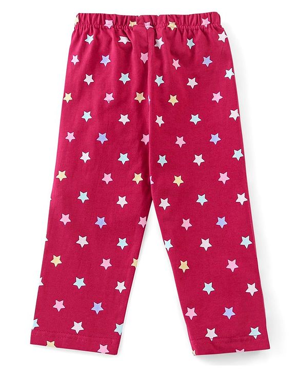 Babyhug Cotton Full Sleeves Night Suit Stars Print- Pink