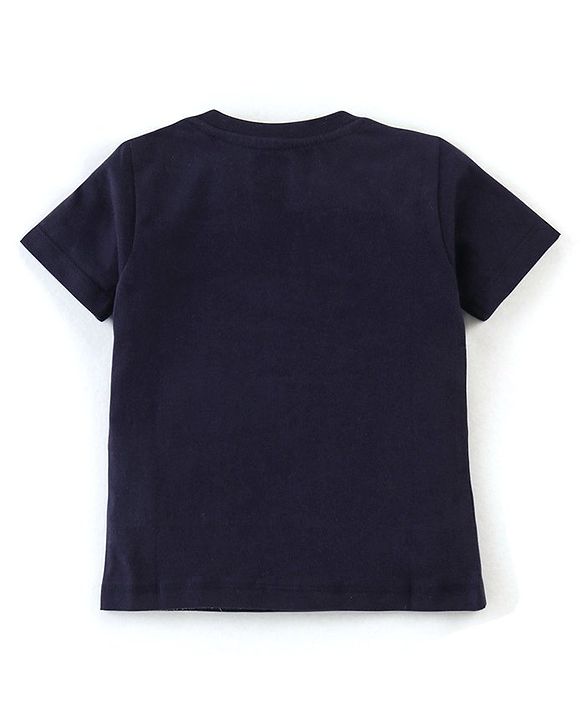 Babyhug Single Jersey Cotton Knit Half Sleeves Night Suit Dino Print - Navy Blue & White