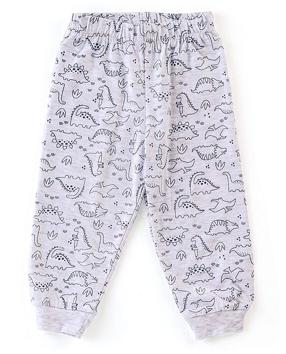 Babyhug Single Jersey Cotton Knit Half Sleeves Night Suit Dino Print - Navy Blue & White