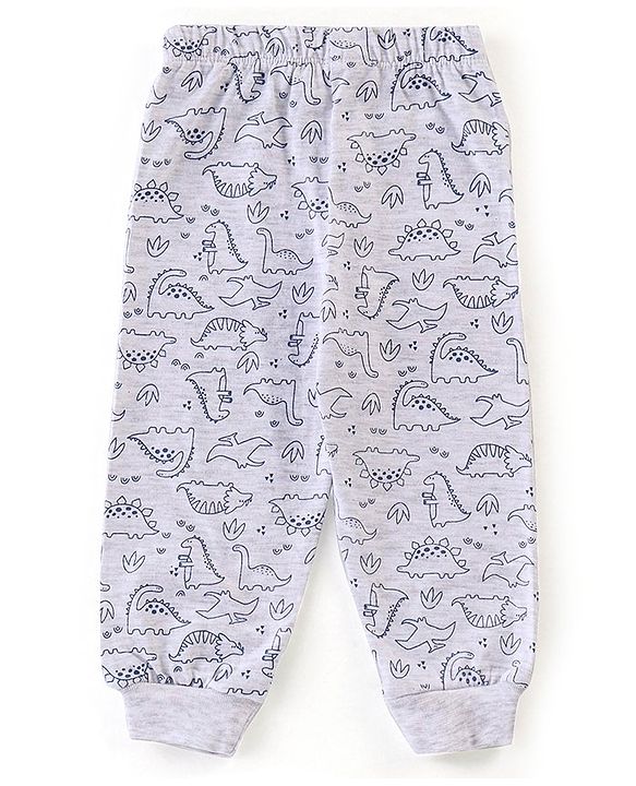 Babyhug Single Jersey Cotton Knit Half Sleeves Night Suit Dino Print - Navy Blue & White
