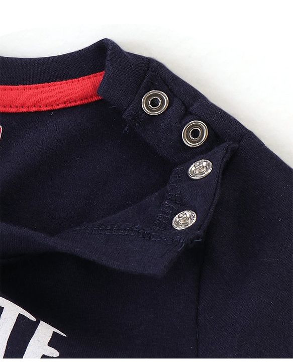 Babyhug Single Jersey Cotton Knit Half Sleeves Night Suit Dino Print - Navy Blue & White