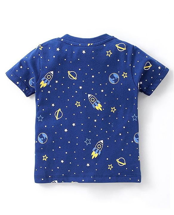 Babyhug Cotton Half Sleeves Night Suit Mission to Mars Print - Blue