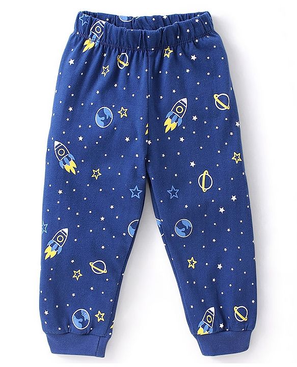 Babyhug Cotton Half Sleeves Night Suit Mission to Mars Print - Blue