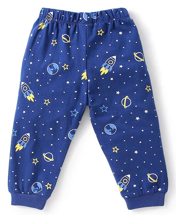 Babyhug Cotton Half Sleeves Night Suit Mission to Mars Print - Blue