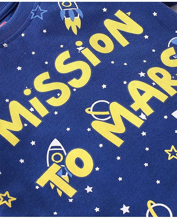 Babyhug Cotton Half Sleeves Night Suit Mission to Mars Print - Blue