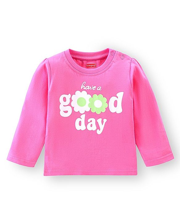 Babyhug Single Jersey Full Sleeves Night Suit Text & Floral Print - Pink & White