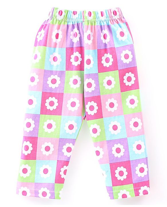Babyhug Single Jersey Full Sleeves Night Suit Text & Floral Print - Pink & White