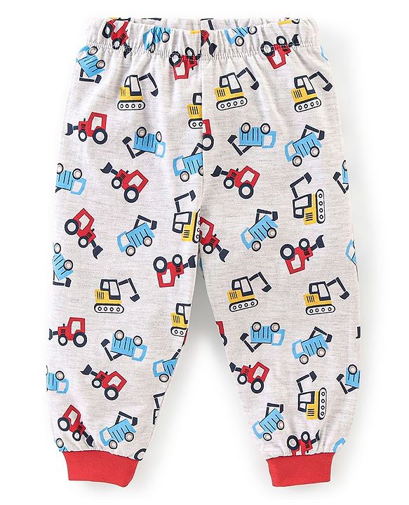 Babyhug Cotton Half Sleeves Night Suit Truck Print- Red & White