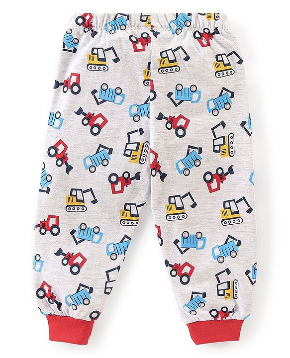 Babyhug Cotton Half Sleeves Night Suit Truck Print- Red & White