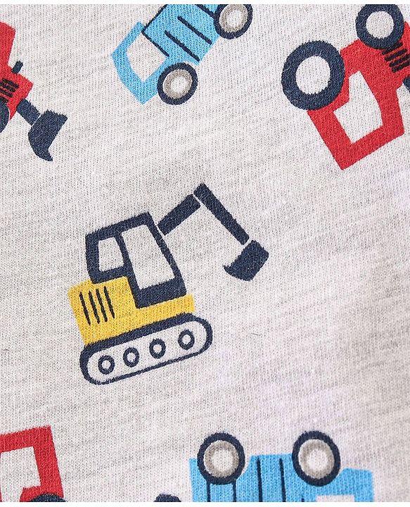 Babyhug Cotton Half Sleeves Night Suit Truck Print- Red & White