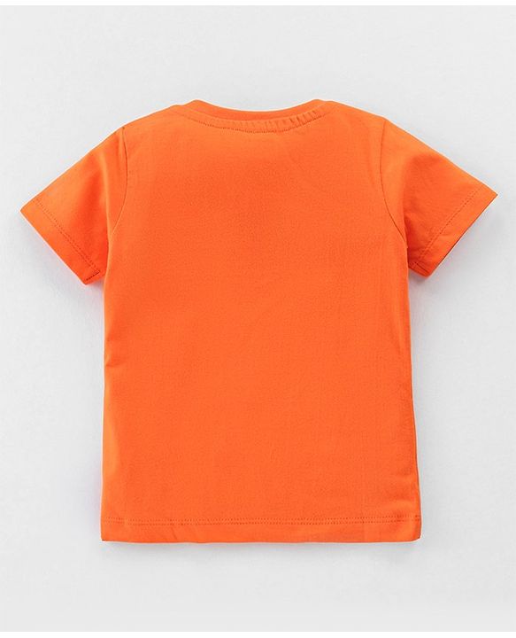 Babyhug Cotton Knit Half Sleeves Night Suit with Shark Print - Orange
