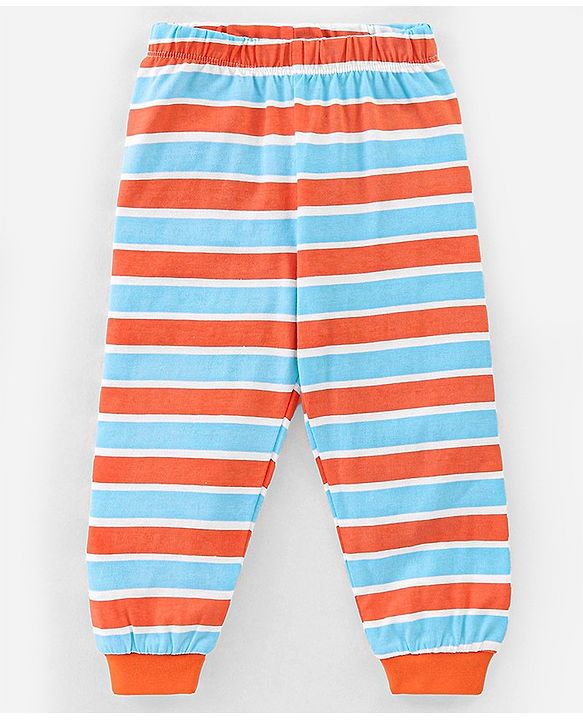 Babyhug Cotton Knit Half Sleeves Night Suit with Shark Print - Orange