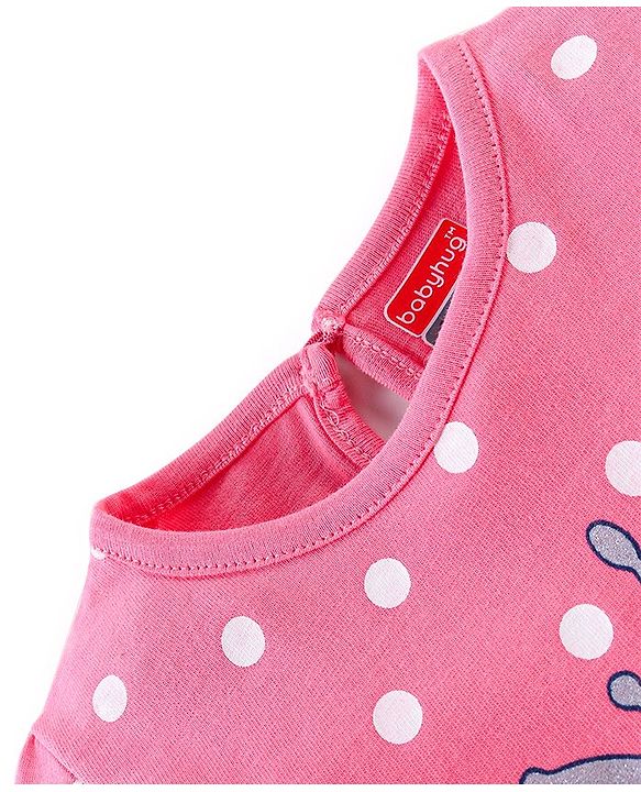 Babyhug Single Jersey Full Sleeves Night Suit Text Print - Pink