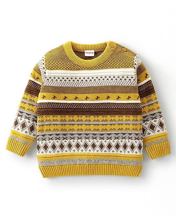 Babyhug Full Sleeves Baby Sweater Set Chevron Design - Mustard