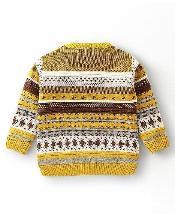 Babyhug Full Sleeves Baby Sweater Set Chevron Design - Mustard