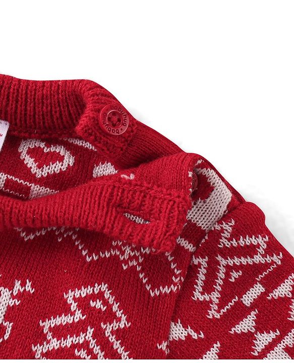 Babyhug Full Sleeves Christmas Theme Design Sweater Set - Red