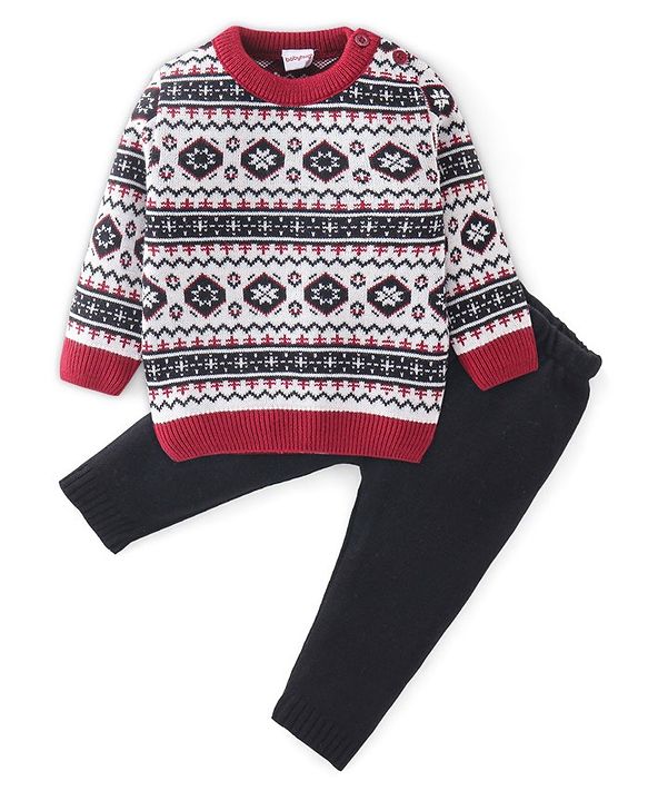Babyhug Full Sleeves Baby Sweater Set - Red