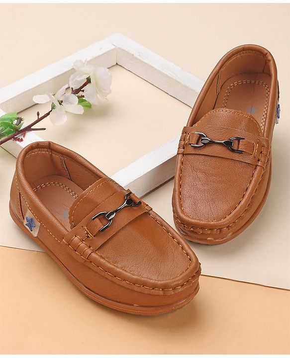 Cute Walk by Babyhug Slip On Solid Formal & Partywear Shoes with Applique - Camel Brown