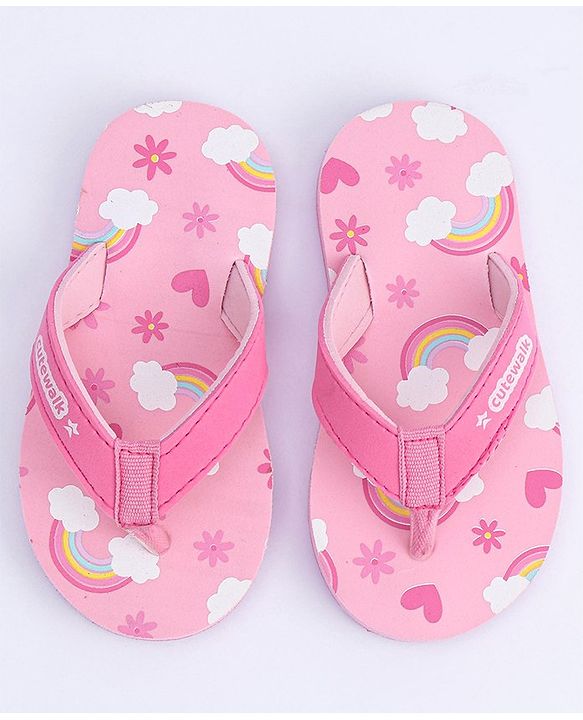 Cute Walk by Babyhug Flip Flops Rainbow Print - Pink