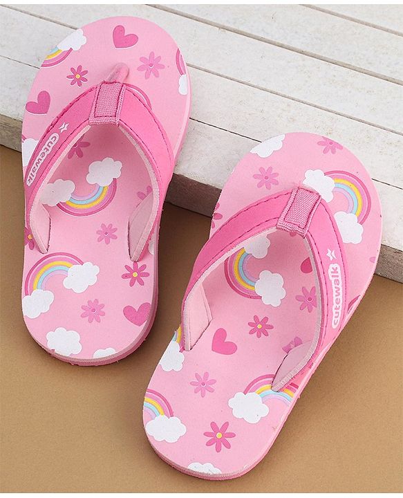 Cute Walk by Babyhug Flip Flops Rainbow Print - Pink