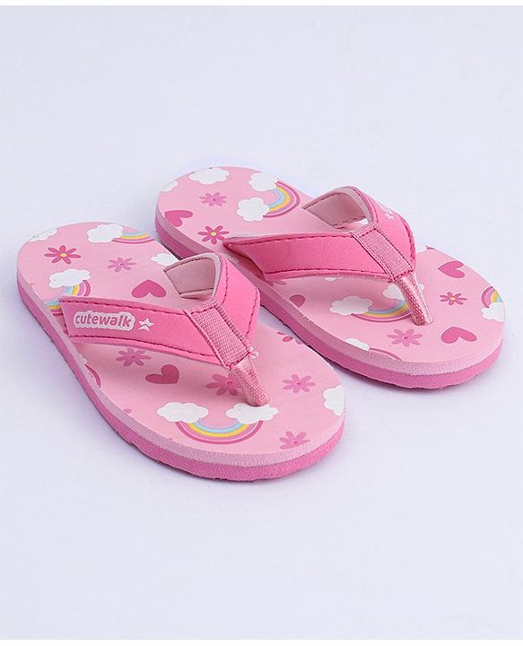 Cute Walk by Babyhug Flip Flops Rainbow Print - Pink