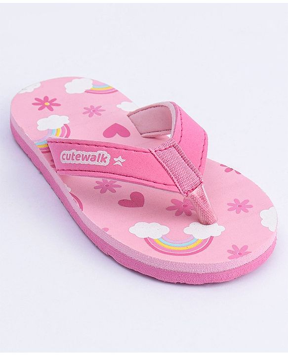 Cute Walk by Babyhug Flip Flops Rainbow Print - Pink