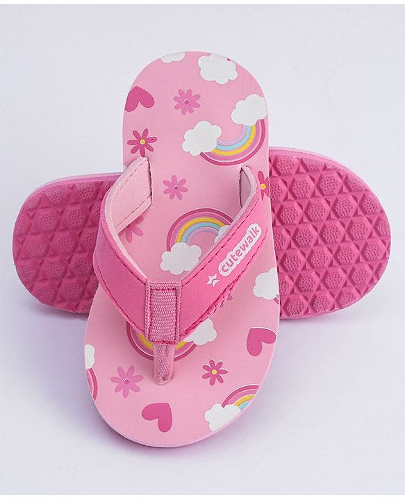 Cute Walk by Babyhug Flip Flops Rainbow Print - Pink