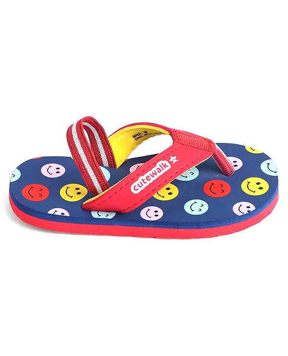 Cute Walk by Babyhug Flip Flops with Back Strap Smiley Print - Red