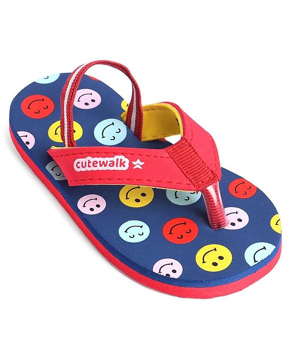 Cute Walk by Babyhug Flip Flops with Back Strap Smiley Print - Red