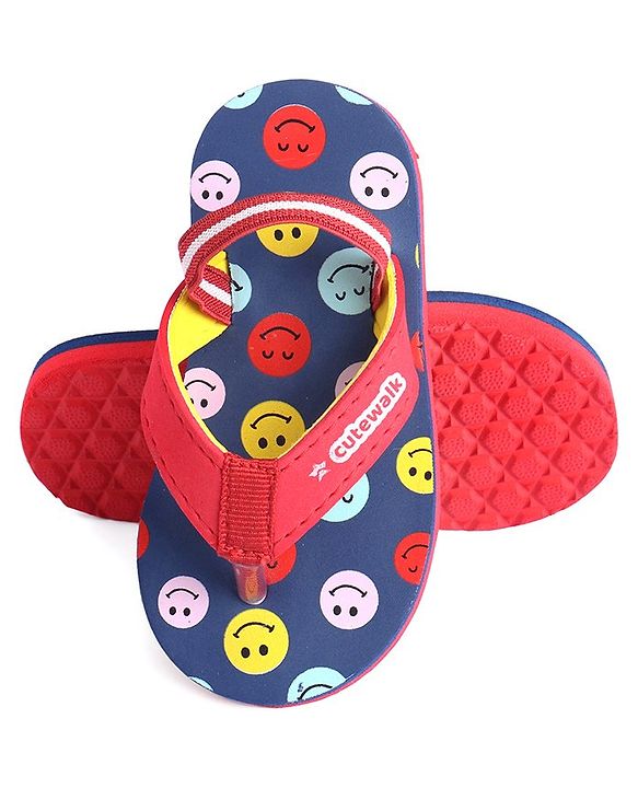 Cute Walk by Babyhug Flip Flops with Back Strap Smiley Print - Red