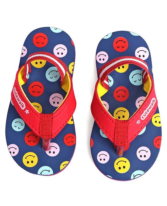Cute Walk by Babyhug Flip Flops with Back Strap Smiley Print - Red