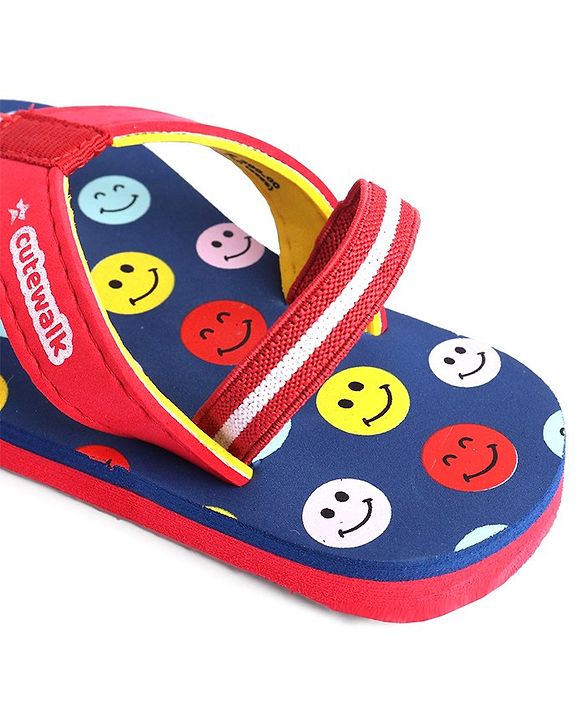 Cute Walk by Babyhug Flip Flops with Back Strap Smiley Print - Red
