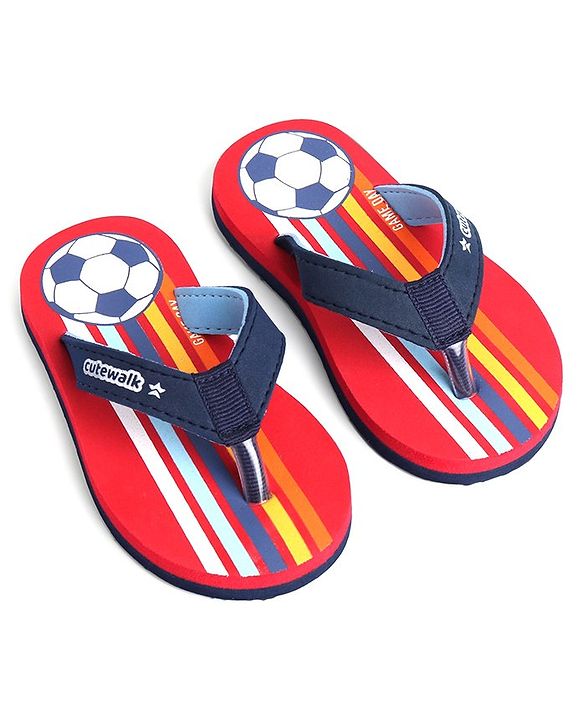 Cute Walk by Babyhug Slip On Style Flip Flops Football Print - Blue & Red