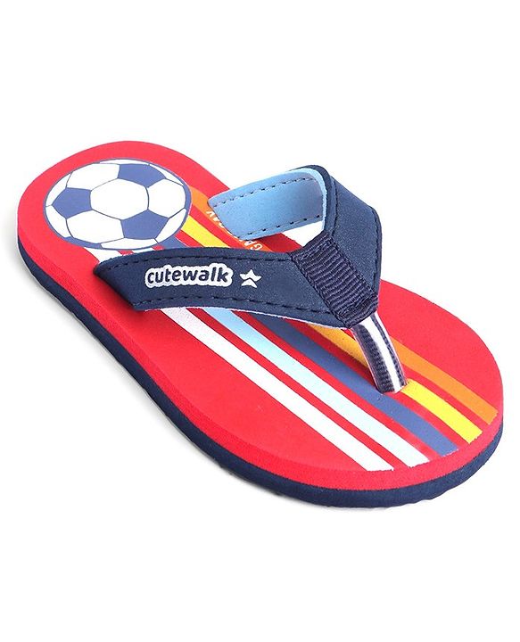 Cute Walk by Babyhug Slip On Style Flip Flops Football Print - Blue & Red