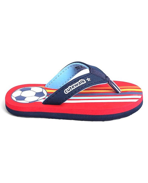 Cute Walk by Babyhug Slip On Style Flip Flops Football Print - Blue & Red