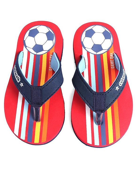 Cute Walk by Babyhug Slip On Style Flip Flops Football Print - Blue & Red