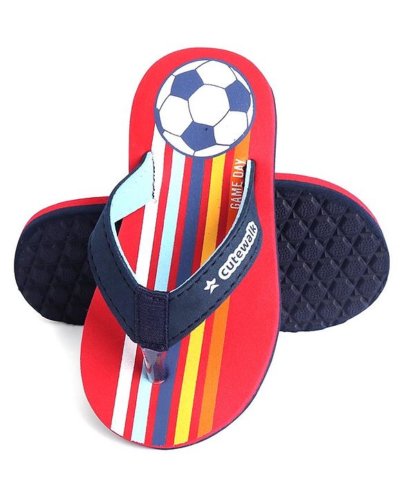Cute Walk by Babyhug Slip On Style Flip Flops Football Print - Blue & Red