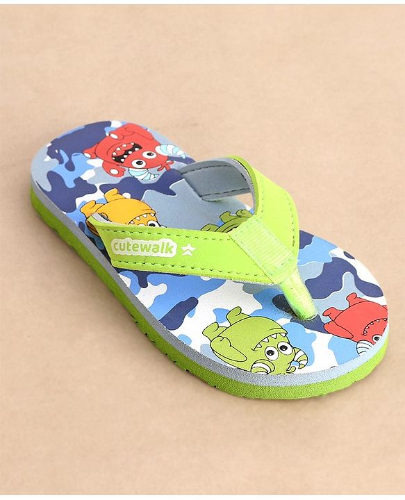 Cute Walk by Babyhug Flip Flops Monster Print - Green