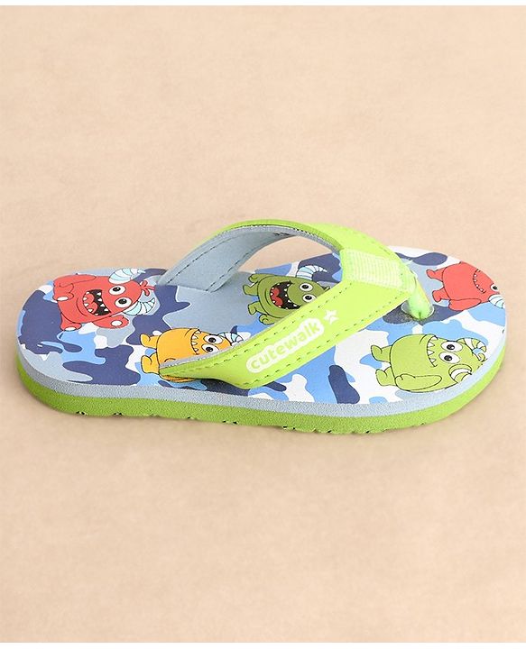 Cute Walk by Babyhug Flip Flops Monster Print - Green