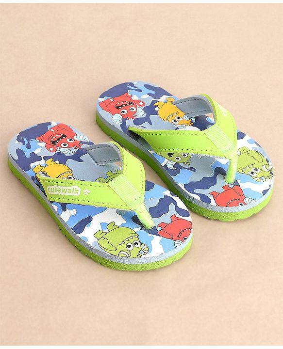 Cute Walk by Babyhug Flip Flops Monster Print - Green