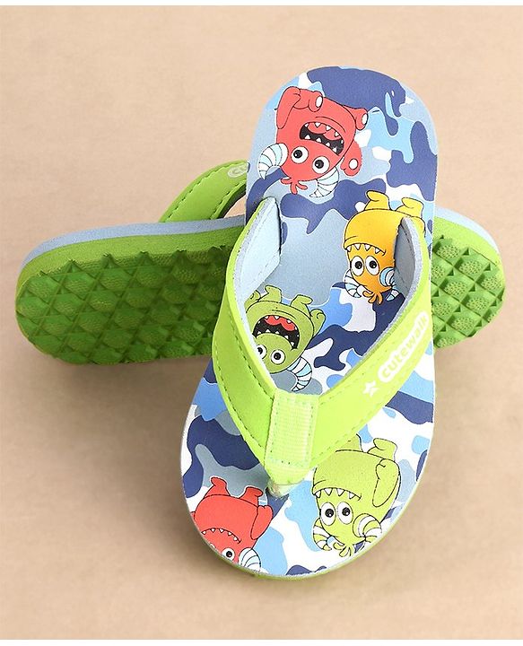Cute Walk by Babyhug Flip Flops Monster Print - Green