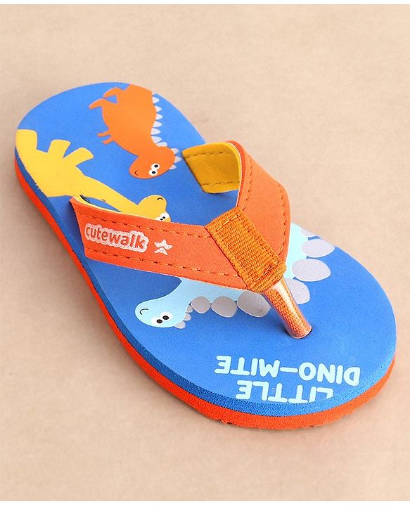 Cute Walk by Babyhug Flip Flops Dino Print - Orange