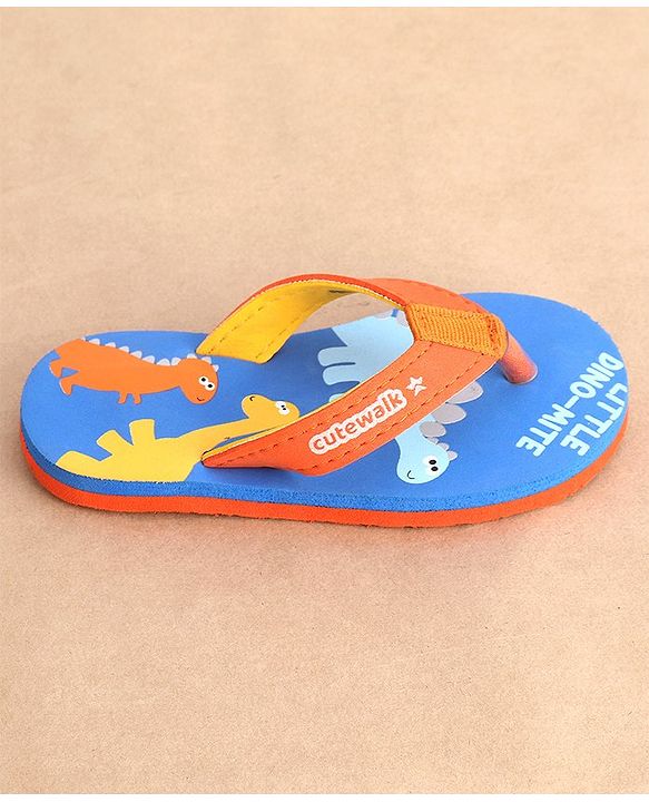 Cute Walk by Babyhug Flip Flops Dino Print - Orange