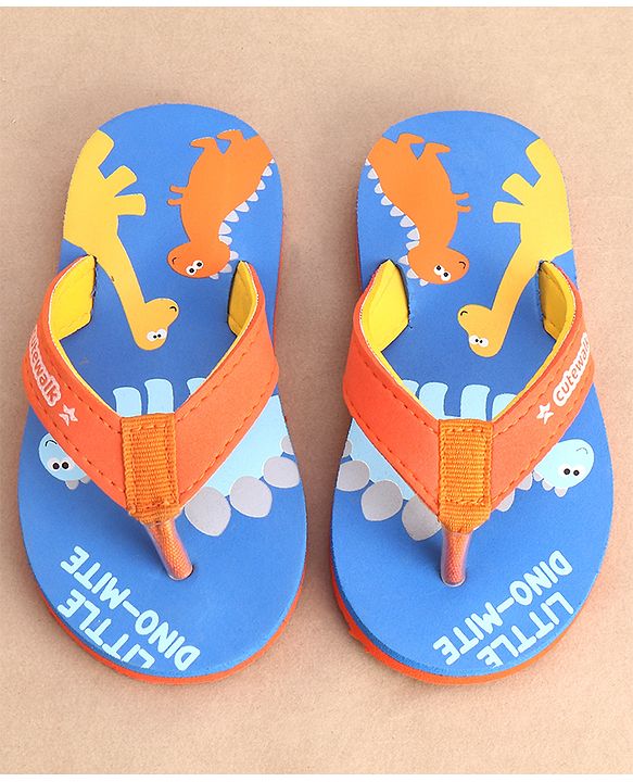 Cute Walk by Babyhug Flip Flops Dino Print - Orange