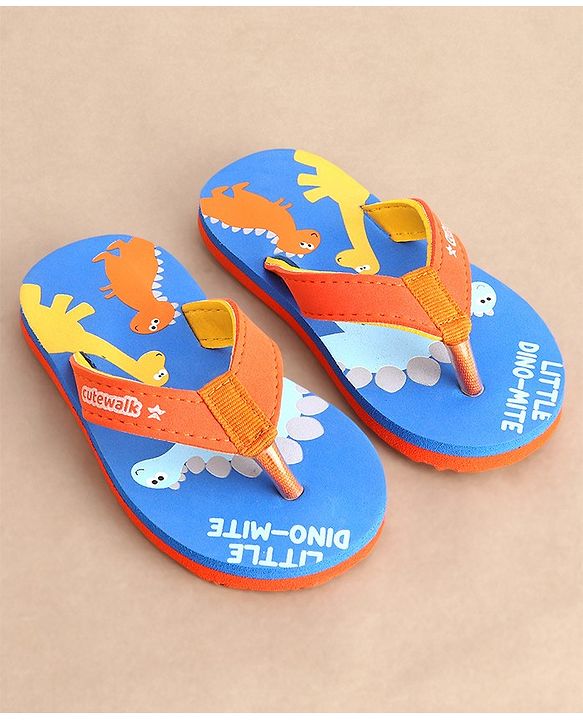 Cute Walk by Babyhug Flip Flops Dino Print - Orange