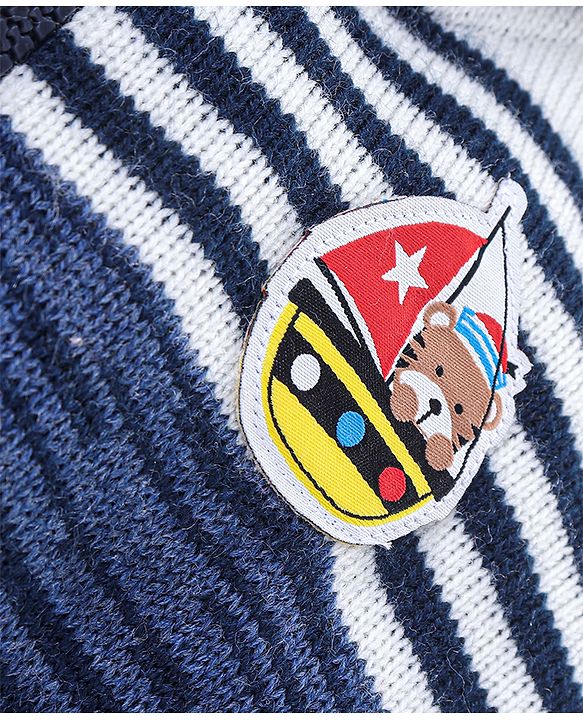 Babyhug Full Sleeves Striped Hooded Sweater - Blue & Red