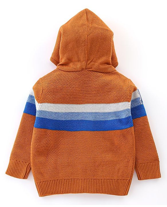 Babyhug Full Sleeves Striped Hooded Sweater - Orange
