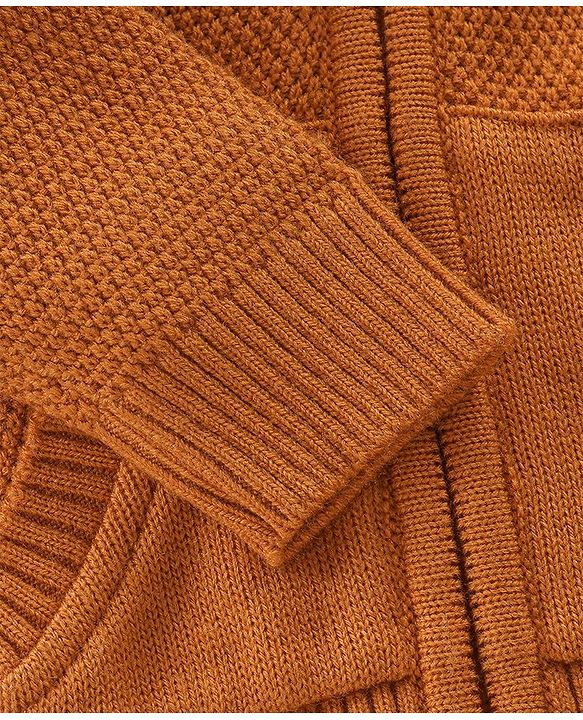 Babyhug Full Sleeves Striped Hooded Sweater - Orange