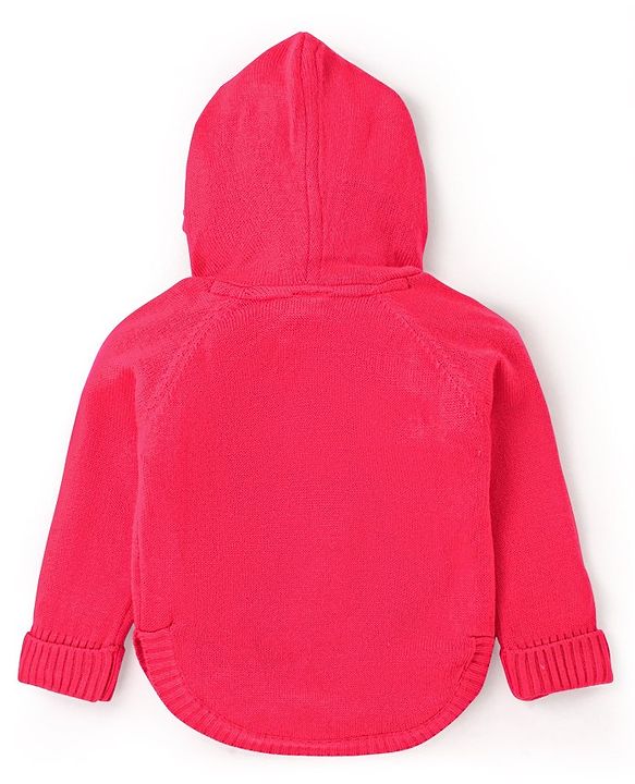 Babyhug Knit Full Sleeves Hooded Sweater with Sequin Star Design - Coral Red