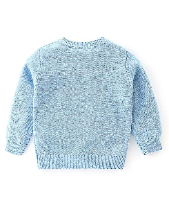Babyhug Knitted Full Sleeves Front Open Sweater with Snow Flakes Design - Blue